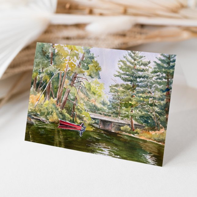 Red Boat "Mountain Sjö" Watercolor liggande Tack Kort (Skapare uppladdad)