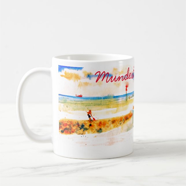 Red Boat och Beach i Mundesley, Norfolk Kaffemugg (Vänster)