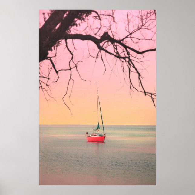 RED BOAT ON BEACH UNDER SUNSET POSTER (Framsidan)