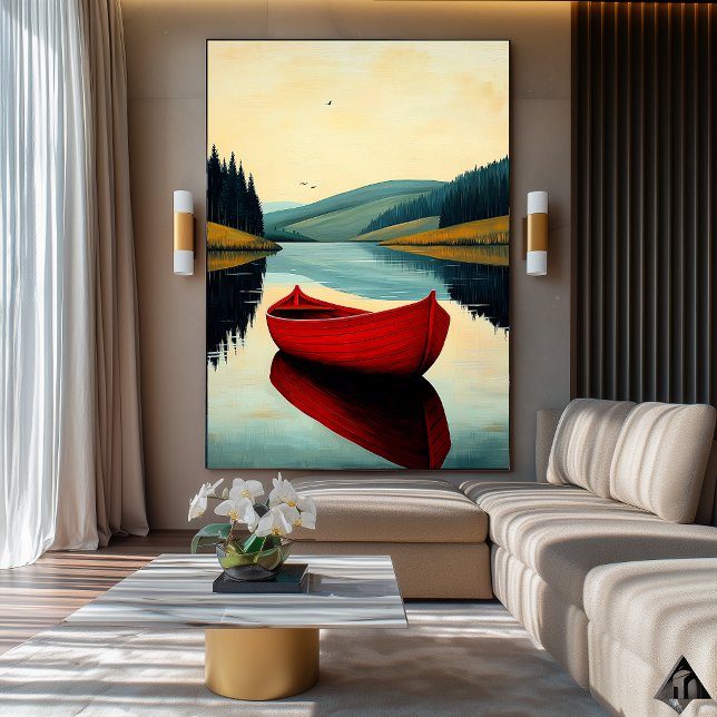 Red Boat Reflection - Naïf Serene Sjö Art Poster (Skapare uppladdad)