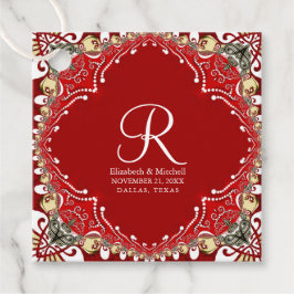 Red Bohemian Batik Monogram Bröllop Gåvor Etiketter