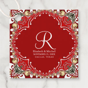 Red Bohemian Batik Monogram Bröllop Gåvor Etiketter