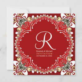 Red Bohemian Batik Monogram Bröllop Inbjudningar