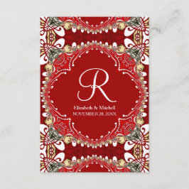 Red Bohemian Batik Monogram Bröllop Lodrät Tilläggskort
