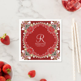 Red Bohemian Batik Monogram Bröllop Pappersservett