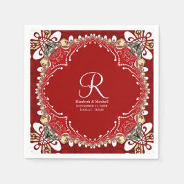 Red Bohemian Batik Monogram Bröllop Pappersservett