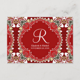 Red Bohemian Batik Monogram Bröllop Tilläggskort