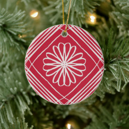 Red Boho Abstrakt Mönster Flower Julgran Julgransprydnad Keramik