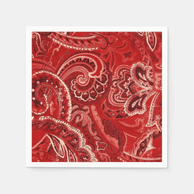 Red Boho Chic Retro Hippy Paisley Bandanna Pappersservett (Framsidan)
