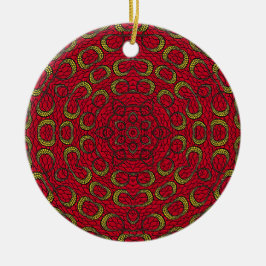 Red Boho Mandala Geometric Rosette Retro Hippie Julgransprydnad Keramik