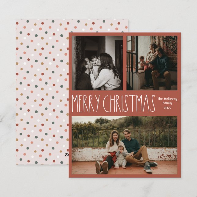 Red Boho Polka, 3-foto, julklapp Julkort (Fram/baksida)