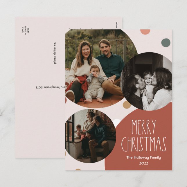 Red Boho Polka Dot-Abstrakten, trefoto Helg Vykort (Fram/baksida)