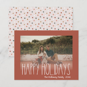 Red Boho Polka Dot Glad helg Faded Photo Julkort