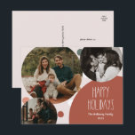Red Boho Polka Dot Glad helg Three Photo<br><div class="desc">Det här röda boho polka dot glad helg, tre foto-helgdag-vykort är perfekt för din moderna bohemiska land-inspirerade Julhälsningar. Det klassiska, rustiska men finstilta, handritade teckensnittet ge är en snygg vintage som ser söt och enkel ut. Polka dots kom i jordtoner av rött, sage grönt, rosa, terrakotta, rost och tan. Utformningen...</div>