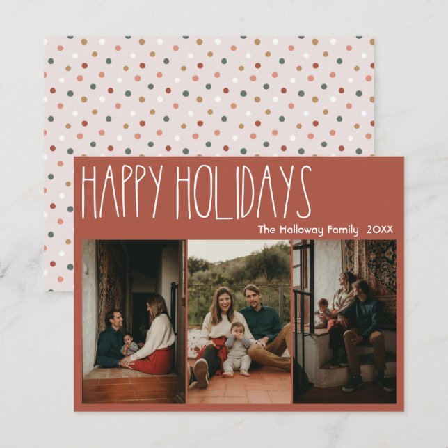 Red Boho Polka Dot Glad helg Three Photo Julkort (Fram/baksida)