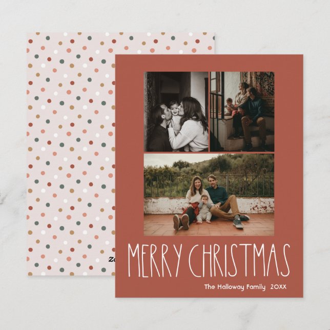 Red Boho Polka Lodrät 3 Photo Julkort (Fram/baksida)