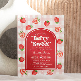 Red Boho Strawberry Berry Sweet Flicka Shower Inbjudningar