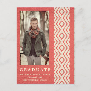 Red Boho Tribal Textile Struktur Photo Studenten Meddelande Vykort