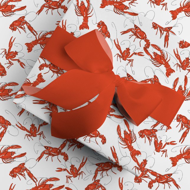 Red Boiled Kräftor Presentpapper (Red boiled crawfish gift wrapping paper.)