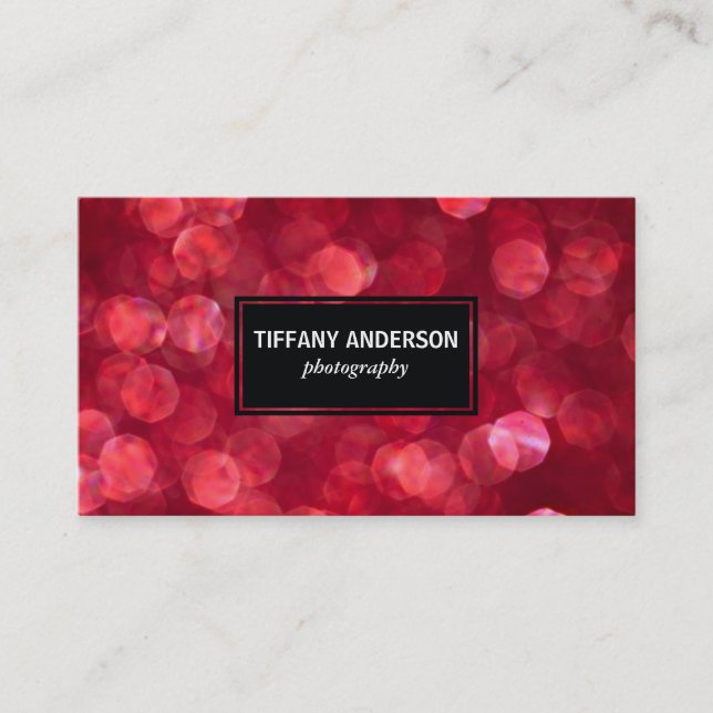 Red Bokeh Black Panel Visitkort (Framsida)