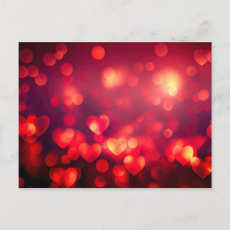 Red Bokeh Hearts Vykort