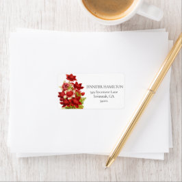 Red Bold Blommigt Adress Sticker Adressetikett