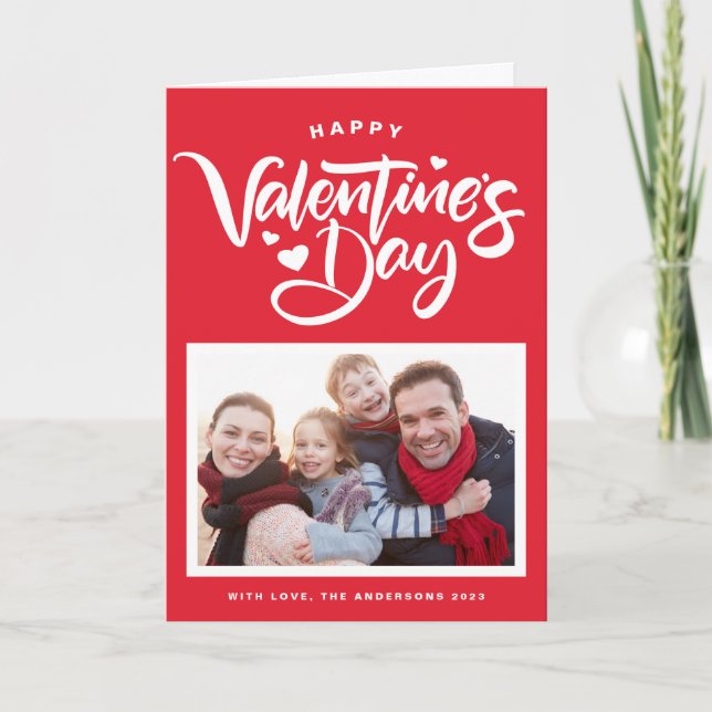 Red Bold Modern Calligraphy Photo Valentine Day Helgkort (Framsida)