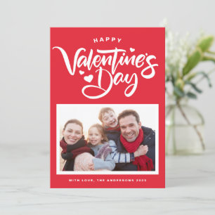 Red Bold Modern Calligraphy Photo Valentine Day Julkort