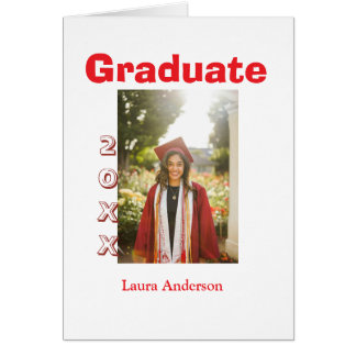 Red bold photo graduation add name class text hälsningskort