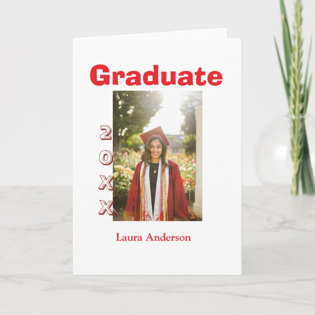 Red bold photo graduation add name class text kort (Framsida)