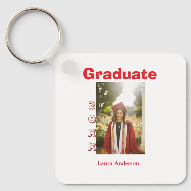 Red bold photo graduation add name class text nyckelring (Framsida)