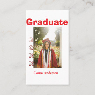 Red bold photo graduation add name class text visitkort
