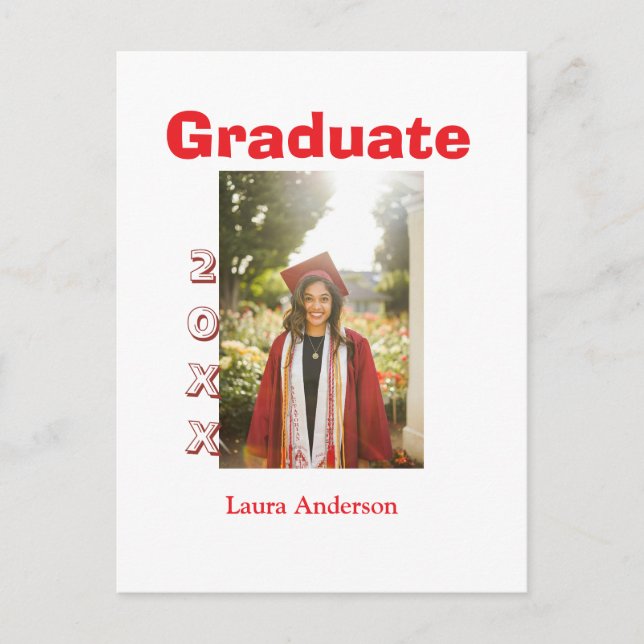 Red bold photo graduation add name class text vykort (Framsida)