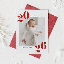 Red Bold Typography 2025 New Year Photo Julkort