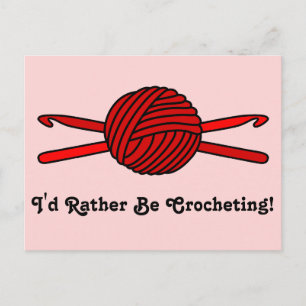 Red Boll of Yarn & Crochet Krok (Röda bakgrunden) Vykort