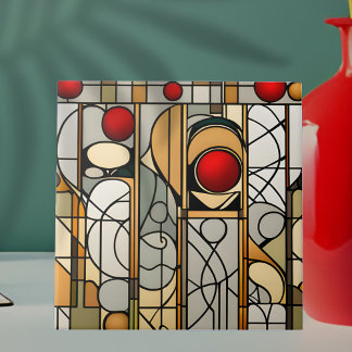 Red Bollar Art Deco Art nouveau Kakelplatta