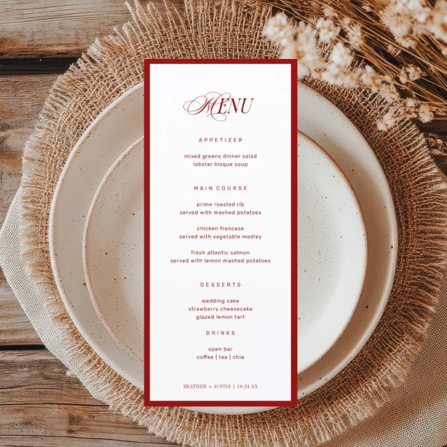 Red Bon Appetit Classic Elegant Finare Bröllop Meny (Skapare uppladdad)