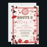 Red Boots and Bling Skin Cowgirl Western Birthday Inbjudningar<br><div class="desc">Western inbjudan till Red Cowgirl Boot Blommigt. Rustic 21:a,  30:e eller 40:e Westerna födelsedagen.</div>