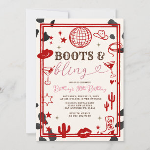 Red Boots and Bling Skin Cowgirl Western Birthday Inbjudningar