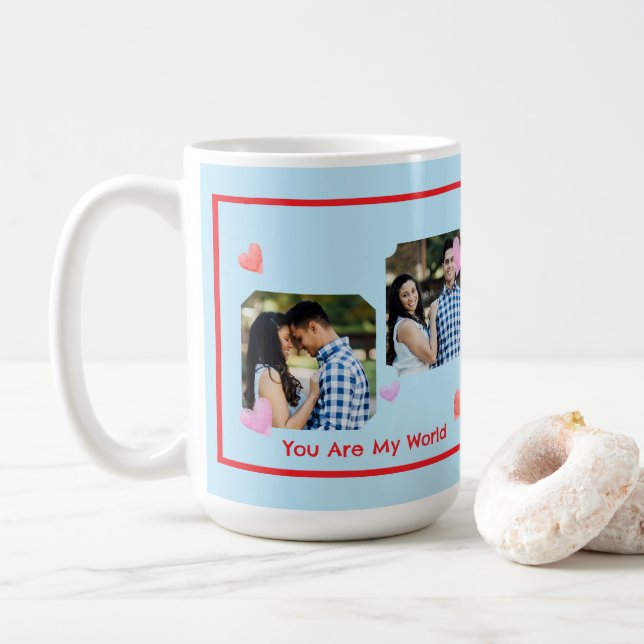 Red Border PHOTO Blue Valentine's Day NAME Kaffemugg (Med munk)