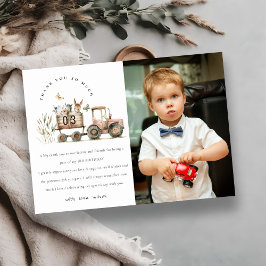 Red Boskap Tractor Kids Photo Birthday Tack Kort