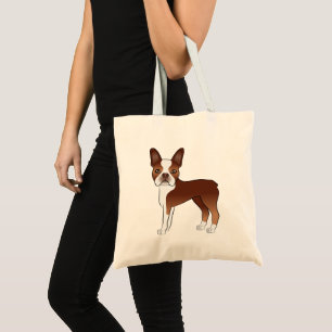 Red Boston Terrier Cute Tecknad hund Illustration Tygkasse
