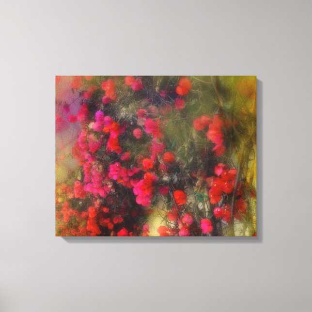Red Bougainvillea Flowers Impressionism Fine Art Canvastryck (Framsida)