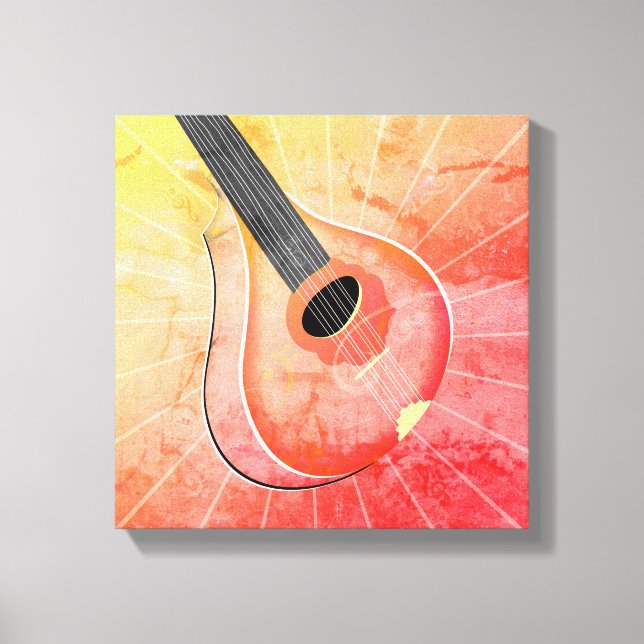 Red Bouzouki Musical Instrument Textured Art Canvastryck (Framsida)