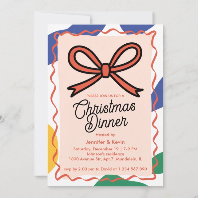 Red Bow Abstrakt Modern julmiddag Julkort (Framsida)