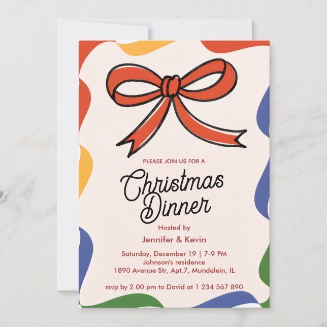 Red Bow Abstrakt Modern julmiddagInbjudan Julkort (Framsida)