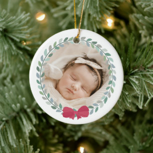 Red Bow Adorned WANDEBaby Första jul Julgransprydnad Keramik