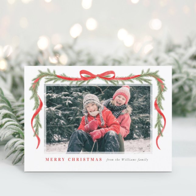 Red Bow and Garland Julkort (Skapare uppladdad)