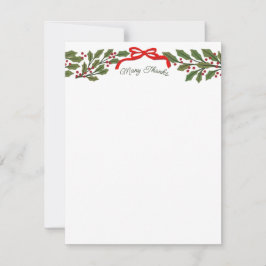 Red Bow and Holly Garland Christmas Stationery Anteckningskort