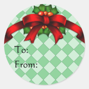 Red Bow and Holly Gift Märkre Stickers Runt Klistermärke